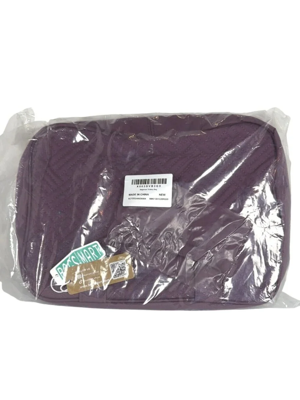 Travel Toiletry Bag Hanging Hook Quilted Fabric Purple Zipper Closures BagSmart